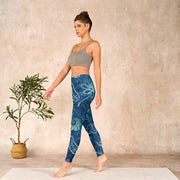 Buddha Stones Blue Flowers Print Sports Fitness Leggings Women's Yoga Pants Leggings BS 13