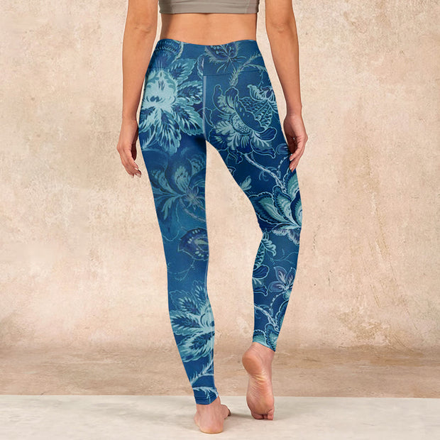 Buddha Stones Blue Flowers Print Sports Fitness Leggings Women's Yoga Pants - image 15