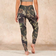 Buddha Stones Olive Florals Print Sports Fitness Leggings Women's Yoga Pants