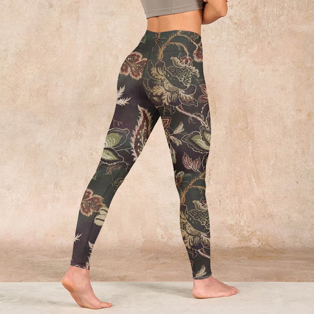Buddha Stones Olive Florals Print Sports Fitness Leggings Women's Yoga Pants - image 5