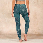 Buddha Stones Peony Flower Magpie Butterfly Print Gym Fitness Leggings Women's Yoga Pants Leggings BS 15