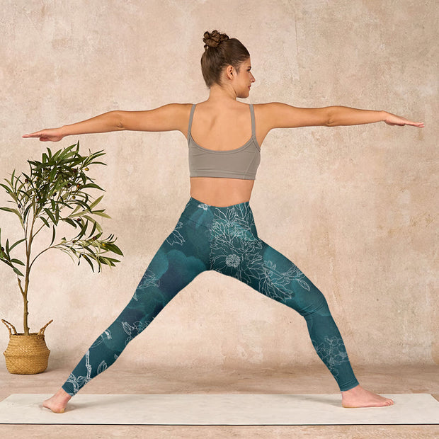 Buddha Stones Peony Flower Magpie Butterfly Print Gym Fitness Leggings Women's Yoga Pants - image 11