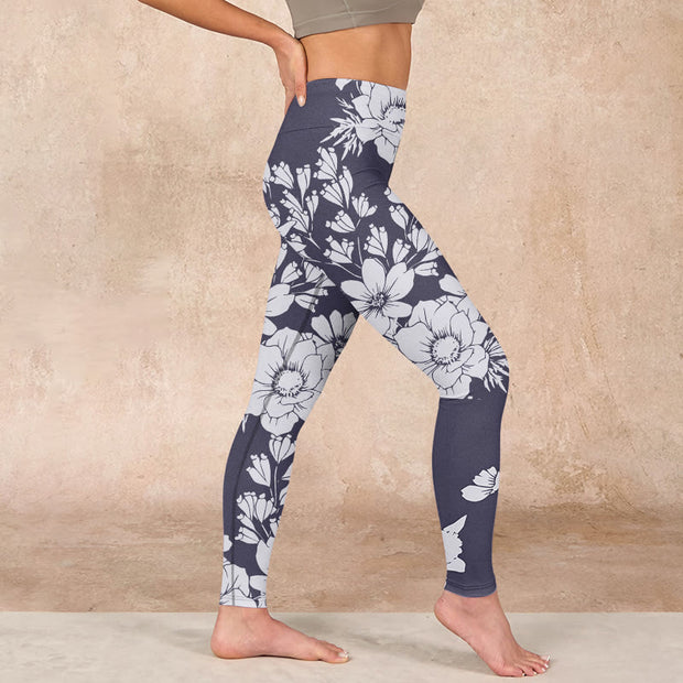 Buddha Stones Flowers Blossom Print Sports Fitness Leggings Women's Yoga Pants Leggings BS 17