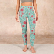 Buddha Stones Vine Leaves Blossom Print Gym Leggings Women's Yoga Pants