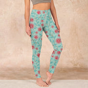 Buddha Stones Vine Leaves Blossom Print Gym Leggings Women's Yoga Pants - MediumAquamarine - US18，UK/AU22，EU50 (4XL) - image 1