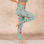 Buddha Stones Vine Leaves Blossom Print Gym Leggings Women's Yoga Pants