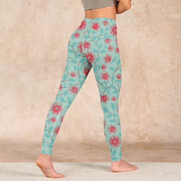 Buddha Stones Vine Leaves Blossom Print Gym Leggings Women's Yoga Pants - image 5