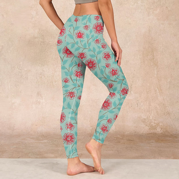 Buddha Stones Vine Leaves Blossom Print Gym Leggings Women's Yoga Pants