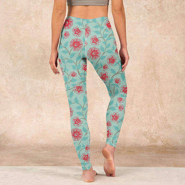 Buddha Stones Vine Leaves Blossom Print Gym Leggings Women's Yoga Pants Leggings BS 15