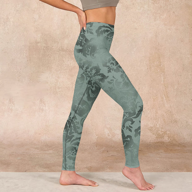 Buddha Stones Casual Flower Leaves Print Gym Fitness Leggings Women's Yoga Pants Leggings BS 17