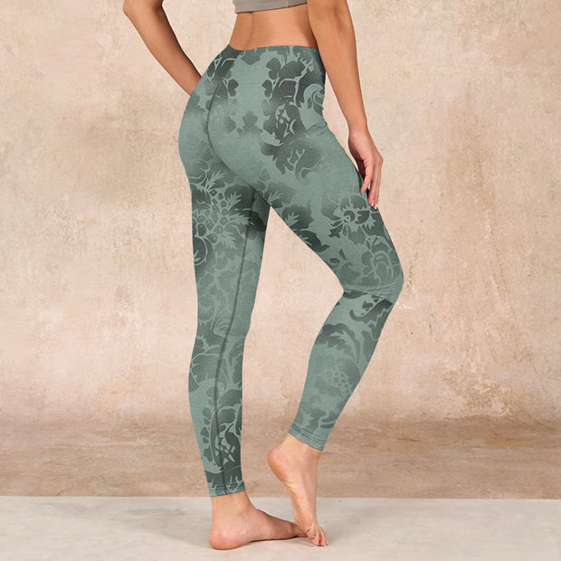 Buddha Stones Casual Flower Leaves Print Gym Fitness Leggings Women's Yoga Pants