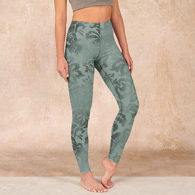 Buddha Stones Casual Flower Leaves Print Gym Fitness Leggings Women's Yoga Pants - DarkSeaGreen - US18，UK/AU22，EU50 (4XL) - image 1