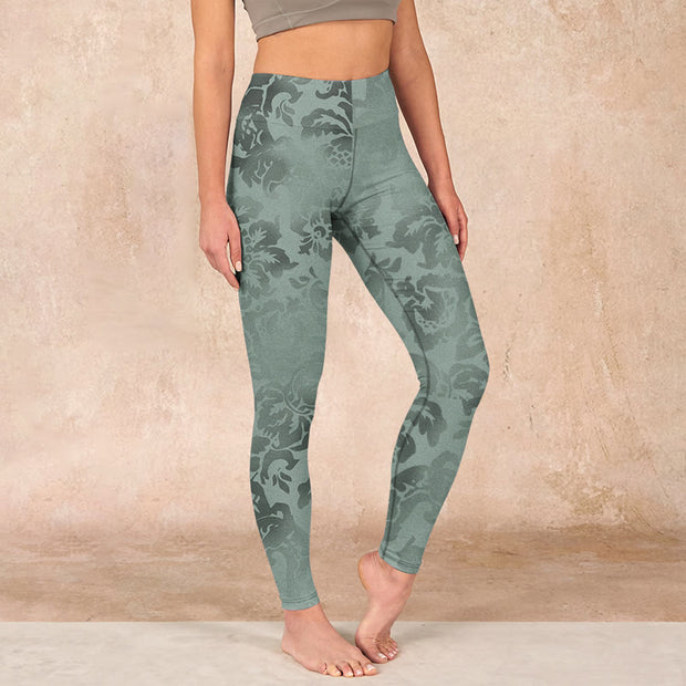 Buddha Stones Casual Flower Leaves Print Gym Fitness Leggings Women's Yoga Pants - DarkSeaGreen - US18，UK/AU22，EU50 (4XL) - image 1