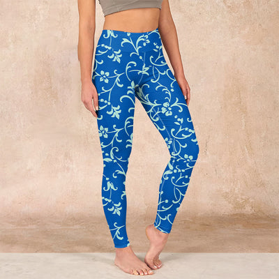 Buddha Stones Vine Plants Flowers Print Gym Leggings Women's Yoga Pants - SteelBlue - US18，UK/AU22，EU50 (4XL) - image 1