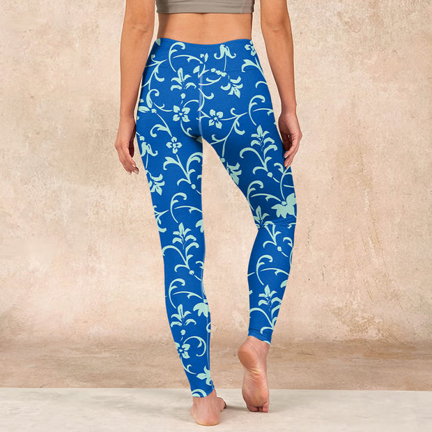 Buddha Stones Vine Plants Flowers Print Gym Leggings Women's Yoga Pants Leggings BS 15