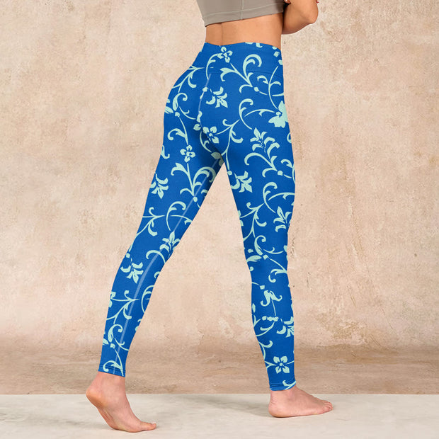 Buddha Stones Vine Plants Flowers Print Gym Leggings Women's Yoga Pants