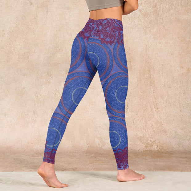 Buddha Stones Purple Compass Mandala Flower Print Gym Fitness Leggings Women's Yoga Pants Leggings BS 4