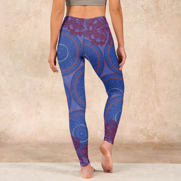 Buddha Stones Purple Compass Mandala Flower Print Gym Fitness Leggings Women's Yoga Pants