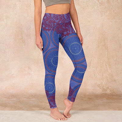 Buddha Stones Purple Compass Mandala Flower Print Gym Fitness Leggings Women's Yoga Pants