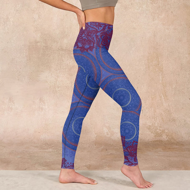 Buddha Stones Purple Compass Mandala Flower Print Gym Fitness Leggings Women's Yoga Pants