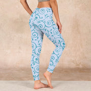 Buddha Stones Blue Vine Leaves Print Gym Leggings Women's Yoga Pants