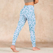 Buddha Stones Blue Vine Leaves Print Gym Leggings Women's Yoga Pants Leggings BS 4