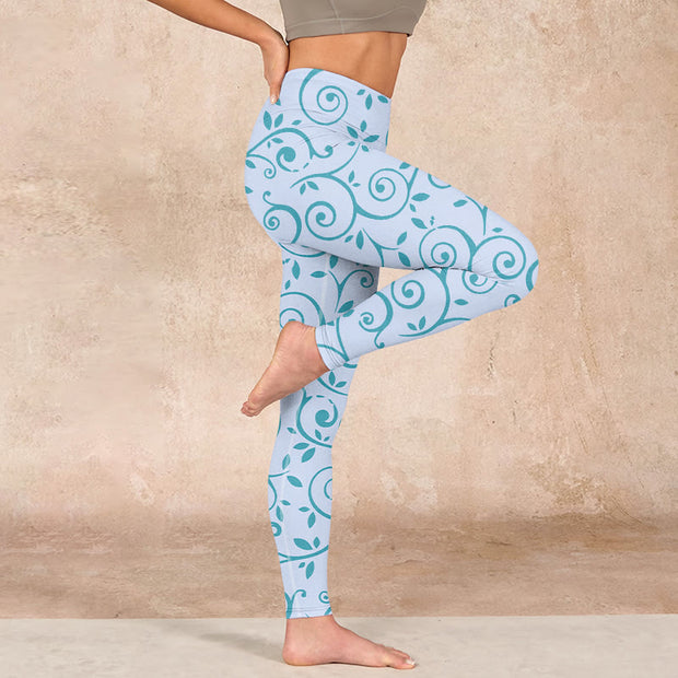 Buddha Stones Blue Vine Leaves Print Gym Leggings Women's Yoga Pants - image 16
