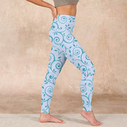 Buddha Stones Blue Vine Leaves Print Gym Leggings Women's Yoga Pants