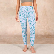 Buddha Stones Blue Vine Leaves Print Gym Leggings Women's Yoga Pants Leggings BS 1