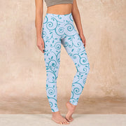 Buddha Stones Blue Vine Leaves Print Gym Leggings Women's Yoga Pants - LightSkyBlue - US18，UK/AU22，EU50 (4XL) - image 1
