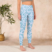 Buddha Stones Blue Vine Leaves Print Gym Leggings Women's Yoga Pants - image 4