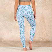 Buddha Stones Blue Vine Leaves Print Gym Leggings Women's Yoga Pants Leggings BS 15