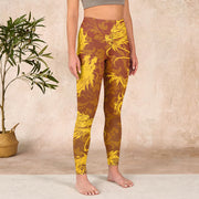 Buddha Stones Golden Dragon Flowers Print Gym Leggings Women's Yoga Pants Leggings BS 3