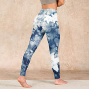 Buddha Stones Blue Lily Flowers Watercolor Texture Print Gym Leggings Women's Yoga Pants Leggings BS 4