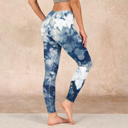 Buddha Stones Blue Lily Flowers Watercolor Texture Print Gym Leggings Women's Yoga Pants Leggings BS 2