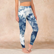 Buddha Stones Blue Lily Flowers Watercolor Texture Print Gym Leggings Women's Yoga Pants - SteelBlue - US18，UK/AU22，EU50 (4XL) - image 1