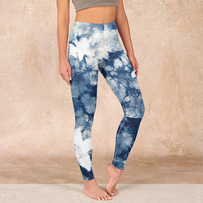 Buddha Stones Blue Lily Flowers Watercolor Texture Print Gym Leggings Women's Yoga Pants - SteelBlue - US18，UK/AU22，EU50 (4XL) - image 1