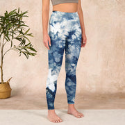 Buddha Stones Blue Lily Flowers Watercolor Texture Print Gym Leggings Women's Yoga Pants