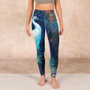 Buddha Stones Blue Peacock Colorful Feathers Print Gym Leggings Women's Yoga Pants