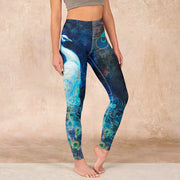 Buddha Stones Blue Peacock Colorful Feathers Print Gym Leggings Women's Yoga Pants