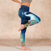 Buddha Stones Blue Peacock Colorful Feathers Print Gym Leggings Women's Yoga Pants