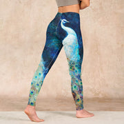 Buddha Stones Blue Peacock Colorful Feathers Print Gym Leggings Women's Yoga Pants