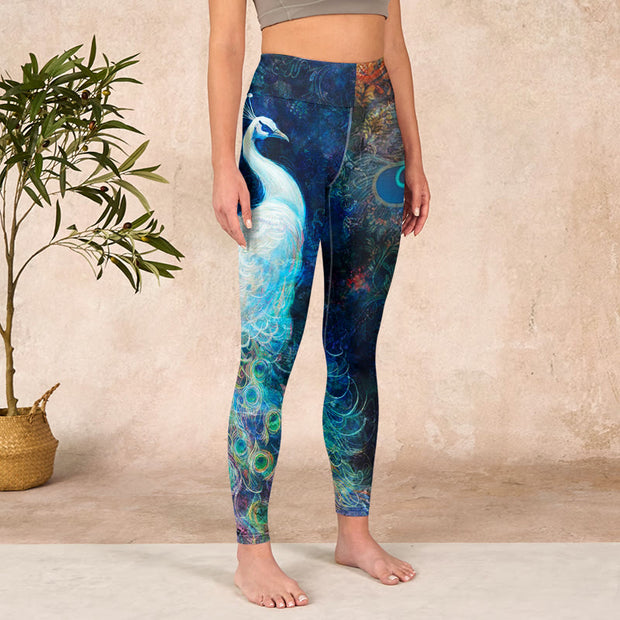 Buddha Stones Blue Peacock Colorful Feathers Print Gym Leggings Women's Yoga Pants - image 4