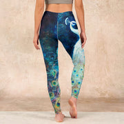 Buddha Stones Blue Peacock Colorful Feathers Print Gym Leggings Women's Yoga Pants