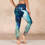 Buddha Stones Blue Peacock Colorful Feathers Print Gym Leggings Women's Yoga Pants Leggings BS 2