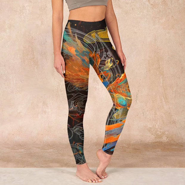 Buddha Stones Vibrant Phoenix Gym Leggings Women's Yoga Pants - Black - US18，UK/AU22，EU50 (4XL) - image 1