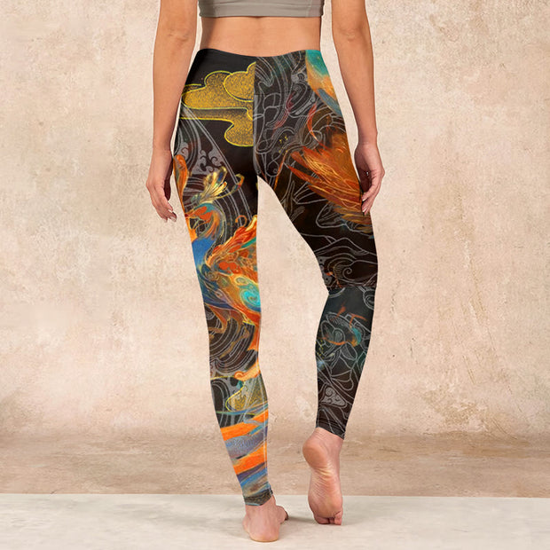 Buddha Stones Vibrant Phoenix Gym Leggings Women's Yoga Pants Leggings BS 15