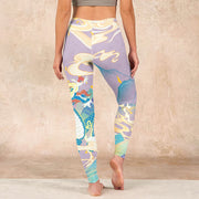 Buddha Stones Purple Dragon Auspicious Clouds Print Gym Leggings Women's Yoga Pants