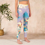 Buddha Stones Purple Dragon Auspicious Clouds Print Gym Leggings Women's Yoga Pants Leggings BS 3