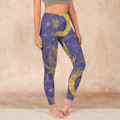 Buddha Stones Moon Sun Stars Print Gym Leggings Women's Yoga Pants Leggings BS DarkViolet US18，UK/AU22，EU50 (4XL)